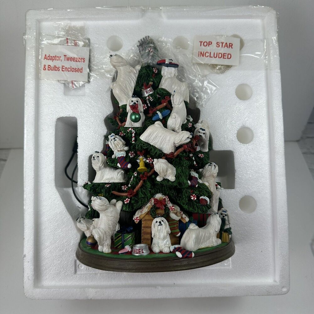 Danbury Mint Maltese Dog Lighted Christmas Tree Figurine Holiday Decor Pet Lover